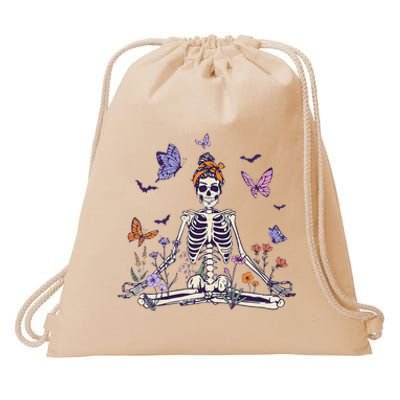 Women Yoga Skeleton Halloween Meditating Skeleton Mama Drawstring Bag