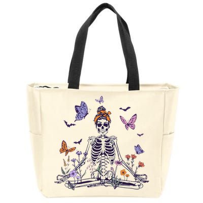 Women Yoga Skeleton Halloween Meditating Skeleton Mama Zip Tote Bag