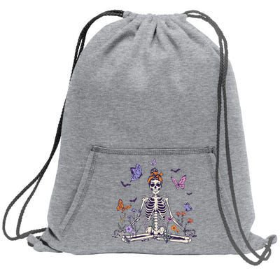 Women Yoga Skeleton Halloween Meditating Skeleton Mama Sweatshirt Cinch Pack Bag