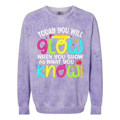 What You Show Rock The Testing Day Exam Teachers Students Colorblast Crewneck Sweatshirt