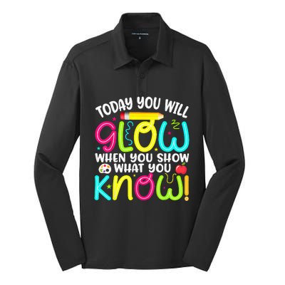 What You Show Rock The Testing Day Exam Teachers Students Silk Touch Performance Long Sleeve Polo