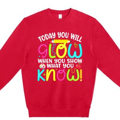 What You Show Rock The Testing Day Exam Teachers Students Premium Crewneck Sweatshirt