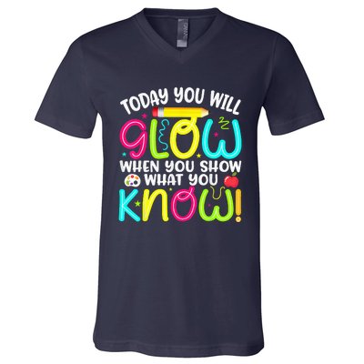 What You Show Rock The Testing Day Exam Teachers Students V-Neck T-Shirt