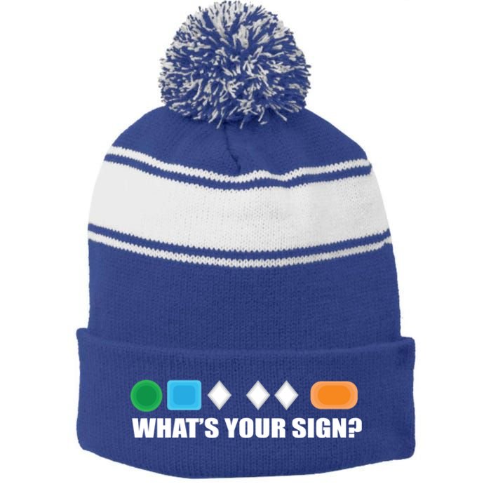 What's Your Sign Skiing Difficulty Ski Skier Gift Stripe Pom Pom Beanie