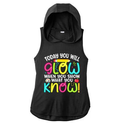 What You Show Rock The Testing Day Exam Teachers Ladies PosiCharge Tri-Blend Wicking Draft Hoodie Tank