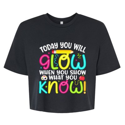 What You Show Rock The Testing Day Exam Teachers Bella+Canvas Jersey Crop Tee