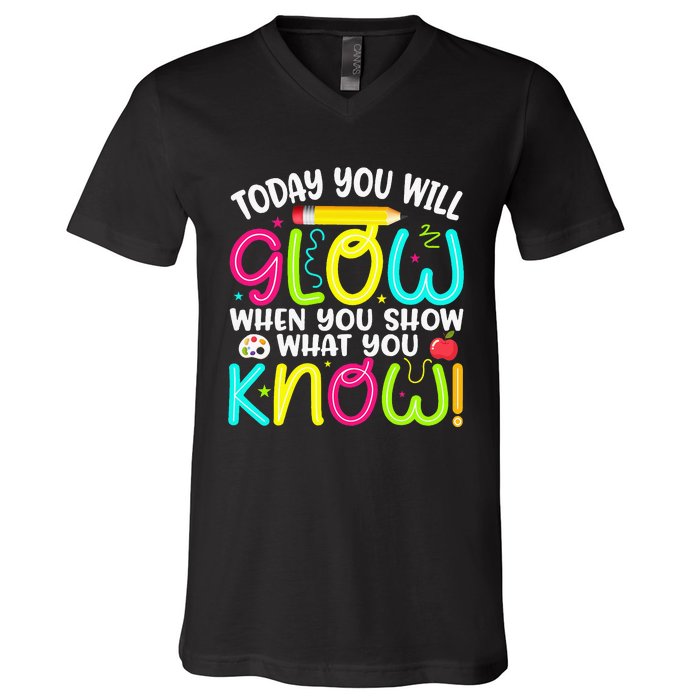 What You Show Rock The Testing Day Exam Teachers V-Neck T-Shirt