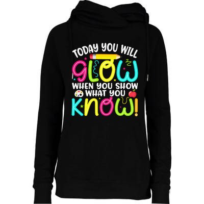 What You Show Rock The Testing Day Exam Teachers Womens Funnel Neck Pullover Hood