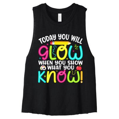 What You Show Rock The Testing Day Exam Teachers Women's Racerback Cropped Tank