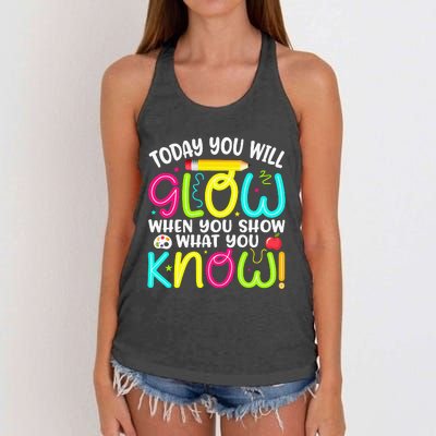 What You Show Rock The Testing Day Exam Teachers Women's Knotted Racerback Tank