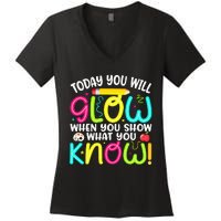 What You Show Rock The Testing Day Exam Teachers Women's V-Neck T-Shirt