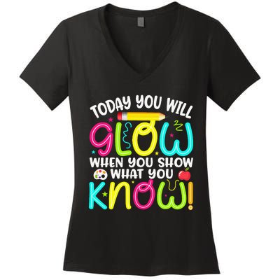 What You Show Rock The Testing Day Exam Teachers Women's V-Neck T-Shirt