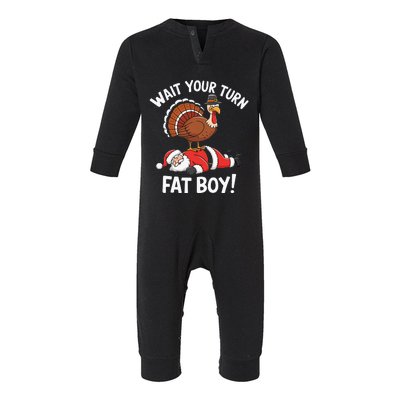 Wait Your Turn Fat Boy Funny Santa Turkey Infant Fleece One Piece