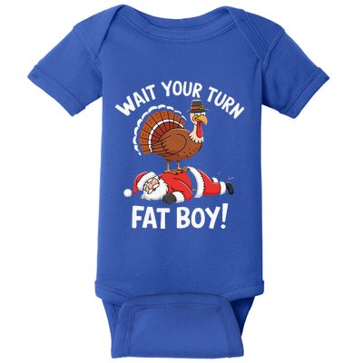 Wait Your Turn Fat Boy Funny Santa Turkey Baby Bodysuit