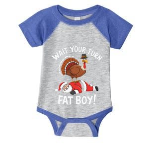 Wait Your Turn Fat Boy Funny Santa Turkey Infant Baby Jersey Bodysuit