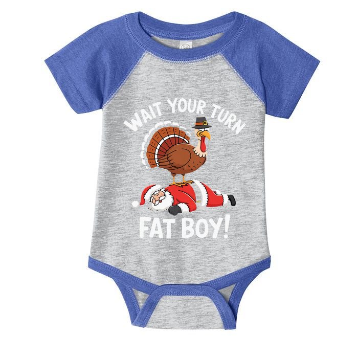 Wait Your Turn Fat Boy Funny Santa Turkey Infant Baby Jersey Bodysuit