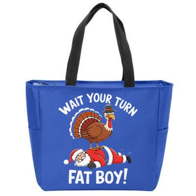 Wait Your Turn Fat Boy Funny Santa Turkey Zip Tote Bag