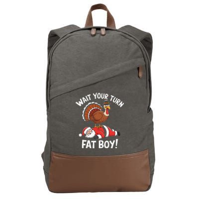 Wait Your Turn Fat Boy Funny Santa Turkey Cotton Canvas Backpack