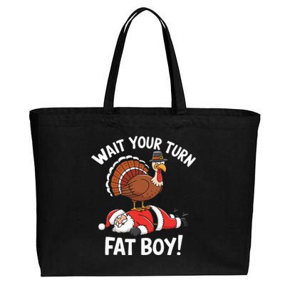 Wait Your Turn Fat Boy Funny Santa Turkey Cotton Canvas Jumbo Tote