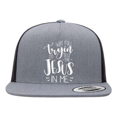 Why Y'all Tryin To Trot The Jesus In Me Flat Bill Trucker Hat