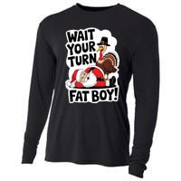 Wait Your Turn Fat Boy Funny Turkey Santa Thanksgiving Cooling Performance Long Sleeve Crew