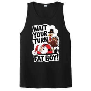 Wait Your Turn Fat Boy Funny Turkey Santa Thanksgiving PosiCharge Competitor Tank