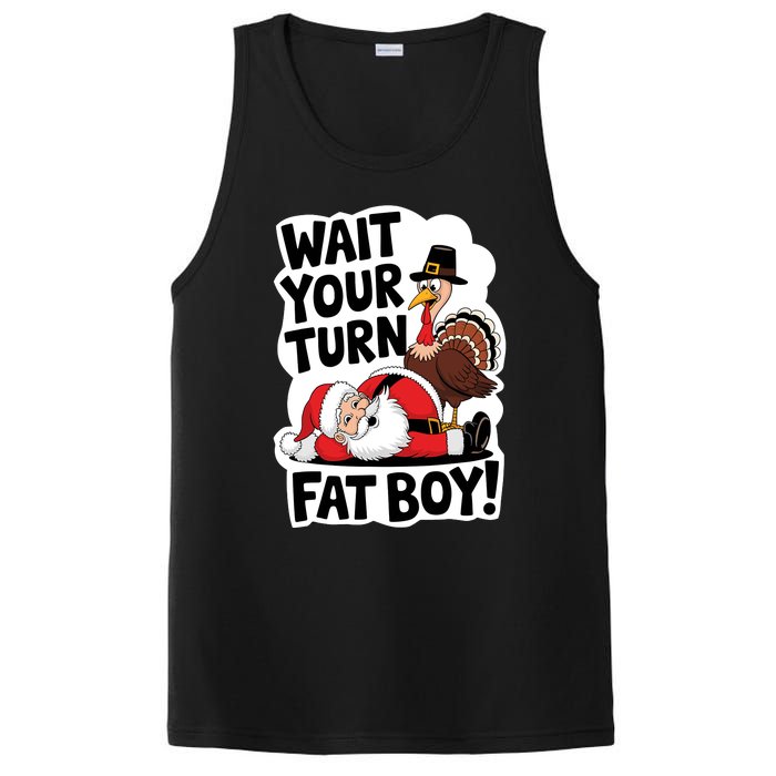 Wait Your Turn Fat Boy Funny Turkey Santa Thanksgiving PosiCharge Competitor Tank