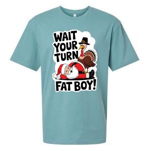 Wait Your Turn Fat Boy Funny Turkey Santa Thanksgiving Sueded Cloud Jersey T-Shirt