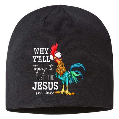 Why Y'all Trying To Test The Jesus In Me Funny Chicken Sustainable Beanie
