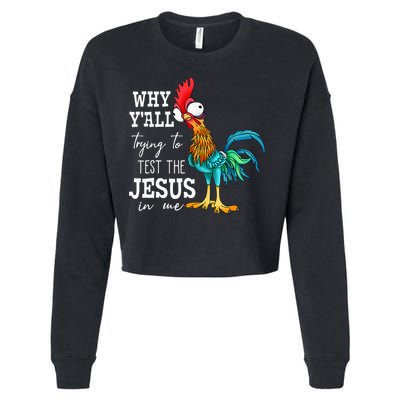 Why Y'all Trying To Test The Jesus In Me Funny Chicken Cropped Pullover Crew