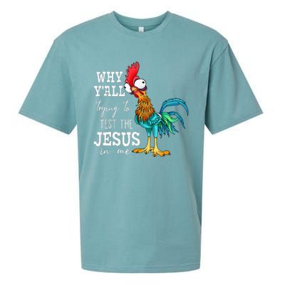 Why Y'all Trying To Test The Jesus In Me Funny Chicken Sueded Cloud Jersey T-Shirt