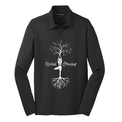 Womens Yoga Tree Of Life With Sayings Vriksasana Hatha Pose Silk Touch Performance Long Sleeve Polo