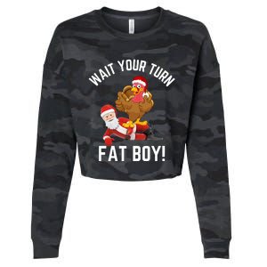 Wait Your Turn Fat Boy Funny Thanksgiving Turkey Santa Cropped Pullover Crew