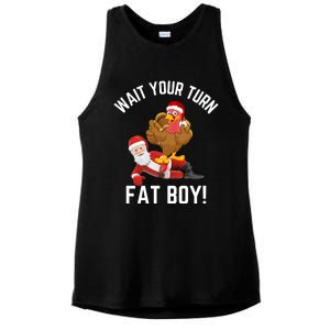 Wait Your Turn Fat Boy Funny Thanksgiving Turkey Santa Ladies PosiCharge Tri-Blend Wicking Tank