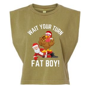 Wait Your Turn Fat Boy Funny Thanksgiving Turkey Santa Garment-Dyed Women's Muscle Tee