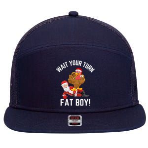 Wait Your Turn Fat Boy Funny Thanksgiving Turkey Santa 7 Panel Mesh Trucker Snapback Hat