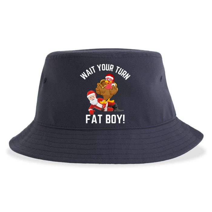 Wait Your Turn Fat Boy Funny Thanksgiving Turkey Santa Sustainable Bucket Hat