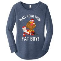 Wait Your Turn Fat Boy Funny Thanksgiving Turkey Santa Women's Perfect Tri Tunic Long Sleeve Shirt