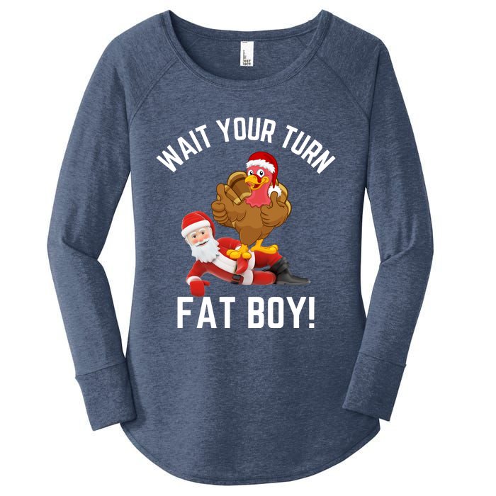 Wait Your Turn Fat Boy Funny Thanksgiving Turkey Santa Women's Perfect Tri Tunic Long Sleeve Shirt