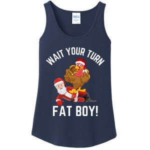 Wait Your Turn Fat Boy Funny Thanksgiving Turkey Santa Ladies Essential Tank