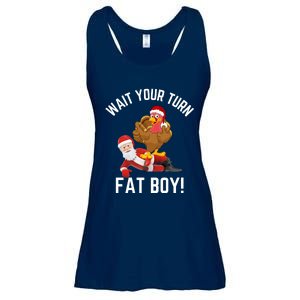 Wait Your Turn Fat Boy Funny Thanksgiving Turkey Santa Ladies Essential Flowy Tank