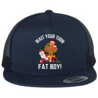 Wait Your Turn Fat Boy Funny Thanksgiving Turkey Santa Flat Bill Trucker Hat