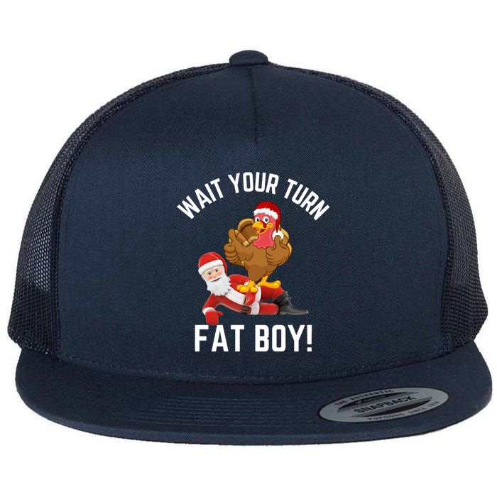 Wait Your Turn Fat Boy Funny Thanksgiving Turkey Santa Flat Bill Trucker Hat