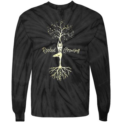 Womens Yoga Tree Of Life With Sayings Vriksasana Hatha Pose Tie-Dye Long Sleeve Shirt