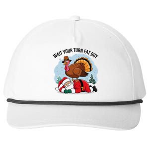 Wait Your Turn Fat Boy Funny Turkey Santa Thanksgiving Snapback Five-Panel Rope Hat