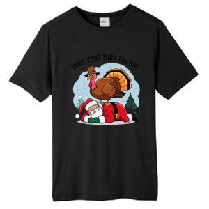 Wait Your Turn Fat Boy Funny Turkey Santa Thanksgiving Tall Fusion ChromaSoft Performance T-Shirt