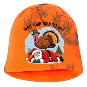 Wait Your Turn Fat Boy Funny Turkey Santa Thanksgiving Kati - Camo Knit Beanie