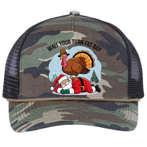 Wait Your Turn Fat Boy Funny Turkey Santa Thanksgiving Retro Rope Trucker Hat Cap