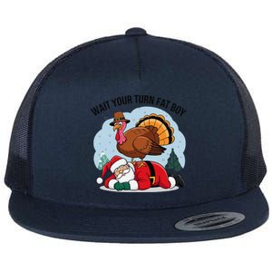 Wait Your Turn Fat Boy Funny Turkey Santa Thanksgiving Flat Bill Trucker Hat