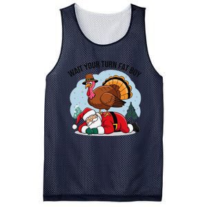 Wait Your Turn Fat Boy Funny Turkey Santa Thanksgiving Mesh Reversible Basketball Jersey Tank